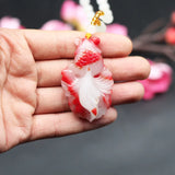 Natural Red Jade Goldfish Pendant Necklace Chinese Hand-Carved Jadeite Charm