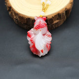 Natural Red Jade Goldfish Pendant Necklace Chinese Hand-Carved Jadeite Charm
