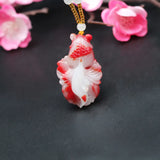 Natural Red Jade Goldfish Pendant Necklace Chinese Hand-Carved Jadeite Charm