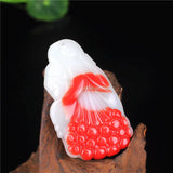 Red Jade Magnolia Flower Pendant Necklace Chinese Hand-Carved Charm Jewelry