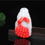 Red Jade Magnolia Flower Pendant Necklace Chinese Hand-Carved Charm Jewelry