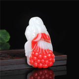 Red Jade Magnolia Flower Pendant Necklace Chinese Hand-Carved Charm Jewelry