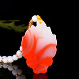 Natural Red Jade Nine-Tailed Fox Pendant Necklace Chinese Carved Charm Jewelry