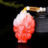 Natural Red Jade Nine-Tailed Fox Pendant Necklace Chinese Carved Charm Jewelry