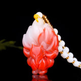 Natural Red Jade Nine-Tailed Fox Pendant Necklace Chinese Carved Charm Jewelry
