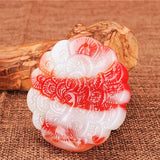 Red Jade Peacock Pendant Necklace Hand-Carved Jewelry Amulet