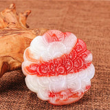 Red Jade Peacock Pendant Necklace Hand-Carved Jewelry Amulet