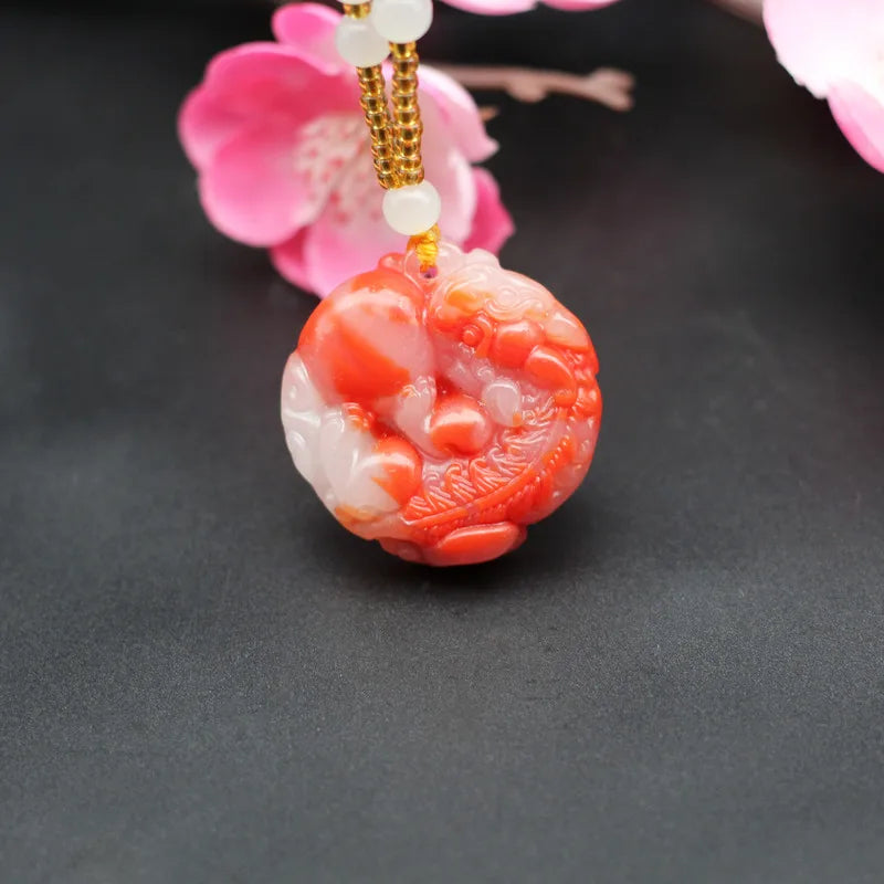 Red Jade Pixiu Pendant Necklace Chinese Hand-Carved Amulet