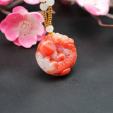 Red Jade Pixiu Pendant Necklace Chinese Hand-Carved Amulet