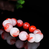 Red Jade Round Beads Bracelet Hand-Carved Charm Jewelry