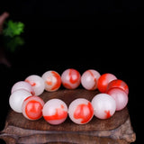 Red Jade Round Beads Bracelet Hand-Carved Charm Jewelry