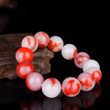 Red Jade Round Beads Bracelet Hand-Carved Charm Jewelry