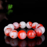 Red Jade Round Beads Bracelet Hand-Carved Charm Jewelry