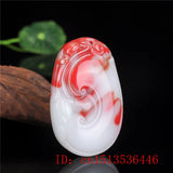 Natural Red Jade Ruyi Pendant Necklace Chinese Hand-Carved Healing Charm Women
