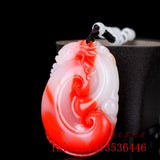 Natural Red Jade Ruyi Pendant Necklace Chinese Hand-Carved Healing Charm Women