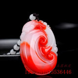 Natural Red Jade Ruyi Pendant Necklace Chinese Hand-Carved Healing Charm Women