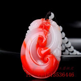 Natural Red Jade Ruyi Pendant Necklace Chinese Hand-Carved Healing Charm Women