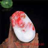 Natural Red Jade Ruyi Pendant Necklace Chinese Hand-Carved Healing Charm Women