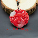 Red Jade Vase Pendant Necklace Hand-Carved Charm Jewelry for Men Women