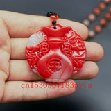 Red Jade Vase Pendant Necklace Hand-Carved Charm Jewelry for Men Women