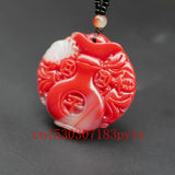 Red Jade Vase Pendant Necklace Hand-Carved Charm Jewelry for Men Women