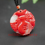 Red Jade Vase Pendant Necklace Hand-Carved Charm Jewelry for Men Women