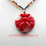 Red Jade Vase Pendant Necklace Hand-Carved Charm Jewelry for Men Women