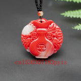 Red Jade Vase Pendant Necklace Hand-Carved Charm Jewelry for Men Women