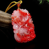 Red Jade Dragon Pendant Necklace Chinese Zodiac Jewelry