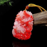 Red Jade Dragon Pendant Necklace Chinese Zodiac Jewelry