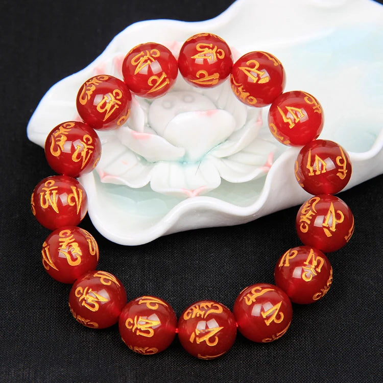 Red Agate Bracelet Six True Words Men Women Wealth Evil Spirits Gift