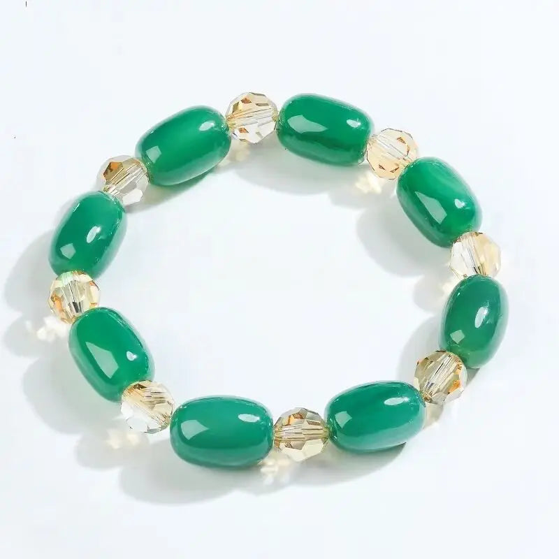 Red & Green Agate Barrel Beads Bracelet Men Women Joker Beads