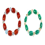 Red & Green Agate Barrel Beads Bracelet Men Women Joker Beads