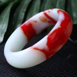Hand Carved Red Jade Wide Bar Bracelet - Women's Boutique Jewelry Gift