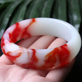 Hand Carved Red Jade Wide Bar Bracelet - Women's Boutique Jewelry Gift