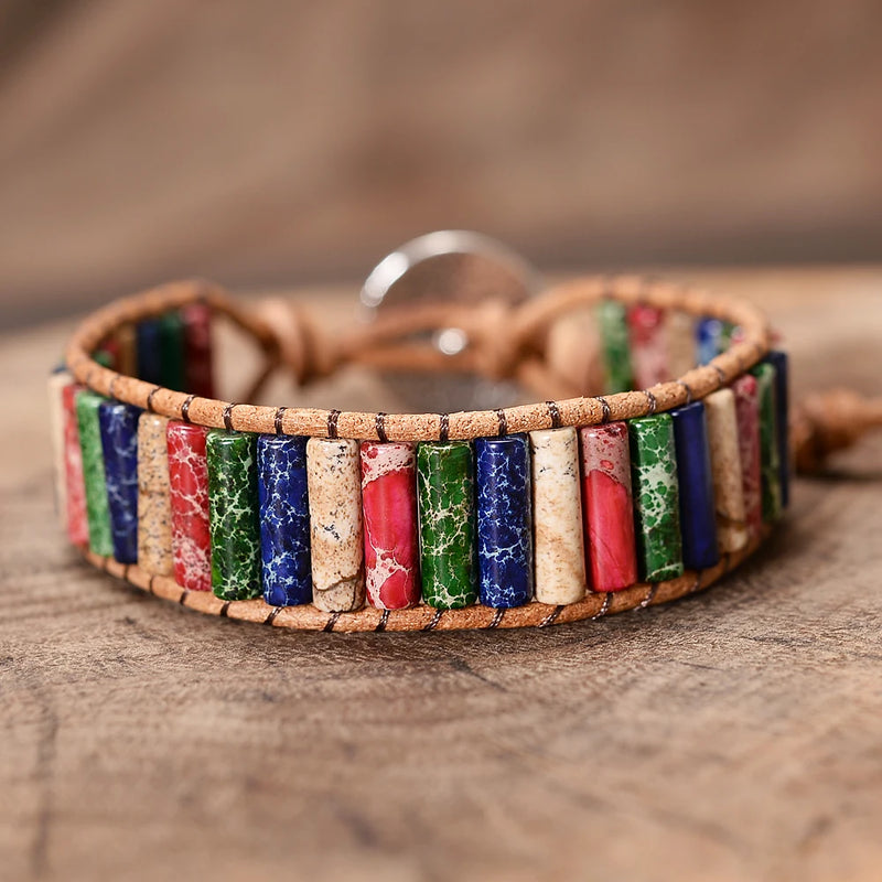 Regalite Tube Stones Chakra Bracelets Beaded Wrap Cuff Bangles