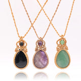 Reiki Crystal Pendant Amethyst Necklace Tear Drop Jewelry