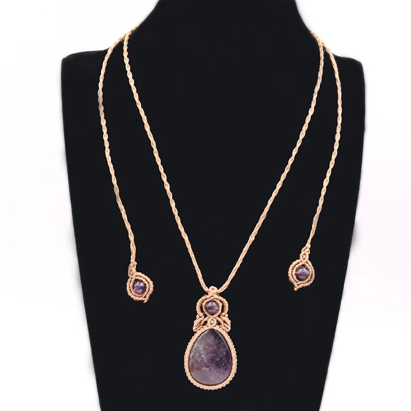 Reiki Crystal Pendant Amethyst Necklace Tear Drop Jewelry