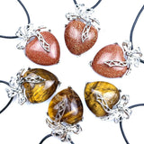 Reiki Ore Crystal Heart Tiger Eye Bowknot Necklace