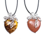Reiki Ore Crystal Heart Tiger Eye Bowknot Necklace