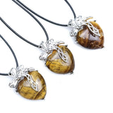 Reiki Ore Crystal Heart Tiger Eye Bowknot Necklace