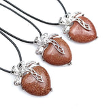 Reiki Ore Crystal Heart Tiger Eye Bowknot Necklace