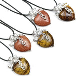 Reiki Ore Crystal Heart Tiger Eye Bowknot Necklace