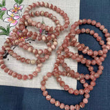 Rhodochrosite Bucket Bead Hand String Bracelet 8mm