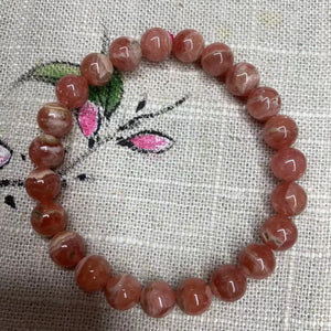 Rhodochrosite Bucket Bead Hand String Bracelet 8mm