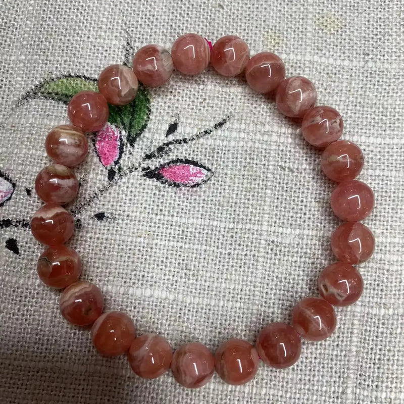 Rhodochrosite Bucket Bead Hand String Bracelet 8mm
