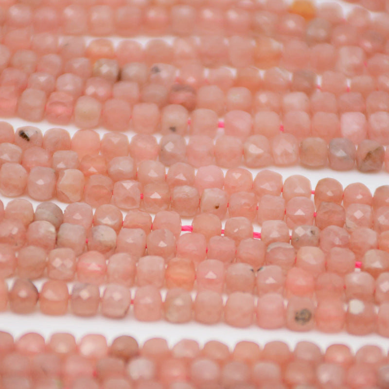 Natural Rhodochrosite Faceted Cube Beads 4mm