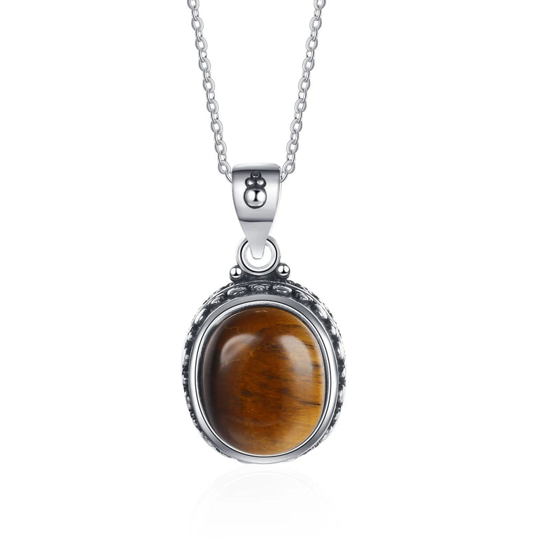 Rhodochrosite Pendant Necklace 925 Silver Tiger Eye Stone Jewelry