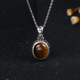 Rhodochrosite Pendant Necklace 925 Silver Tiger Eye Stone Jewelry