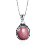 Rhodochrosite Pendant Necklace 925 Silver Tiger Eye Stone Jewelry